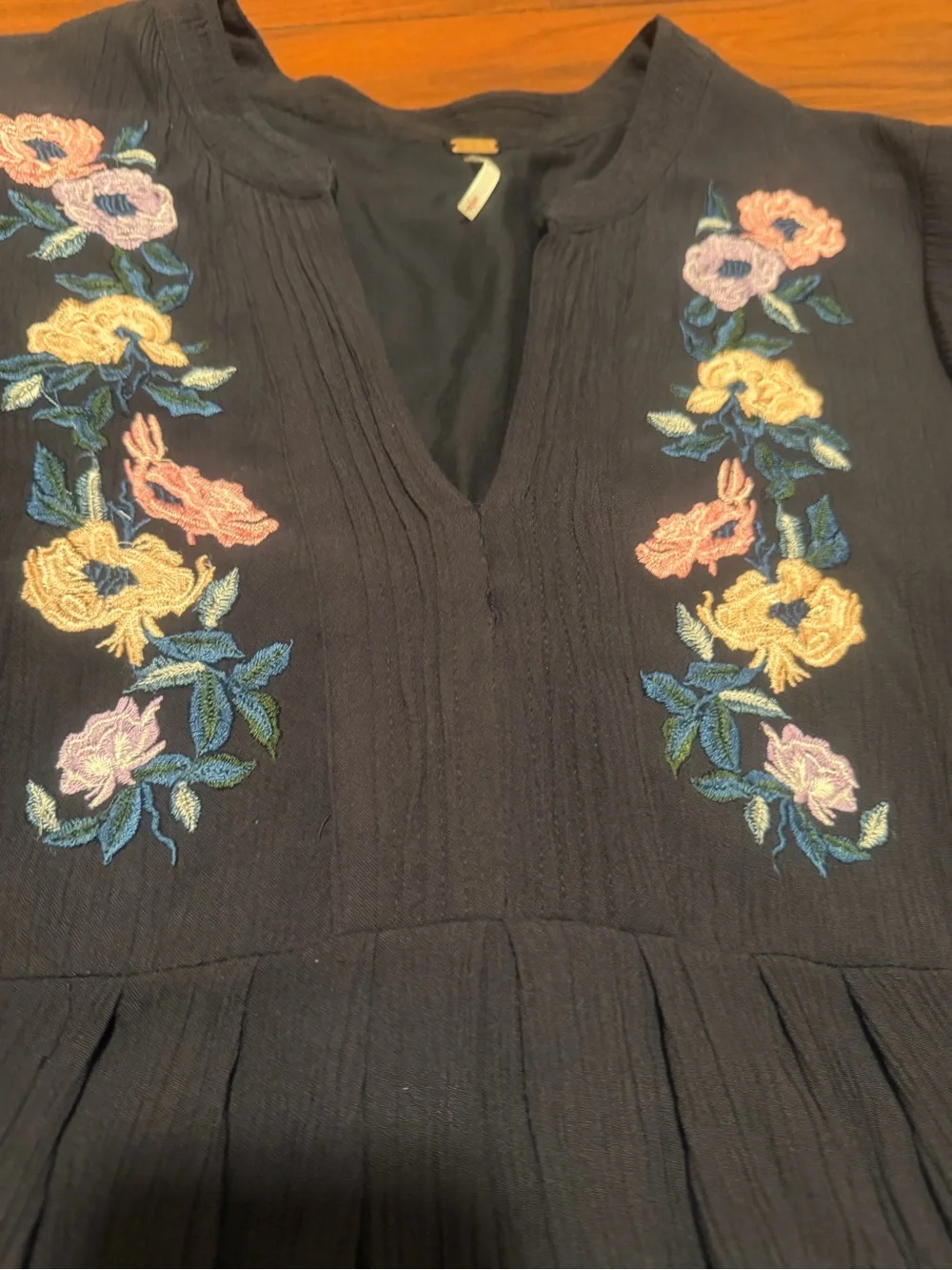 Free People Black Long Sleeve Floral Embroidered Tunic Dress